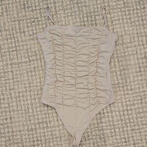 Abercrombie & Fitch Ruched Neutral Beige One-Piece Bodysuit